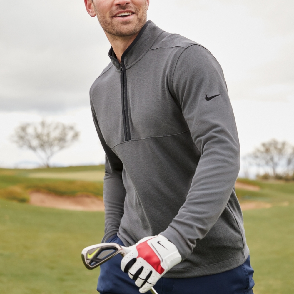 Nike Men's Golf Therma Fit Charcoal Grey Quarter-Zip Cover Up Sweatshirt, size L